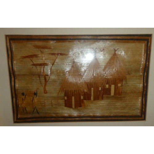 158 - A framed picture made from various types of wood.