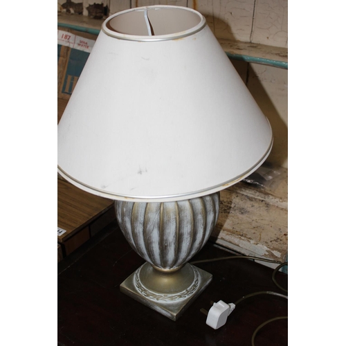 259 - A large pottery based table lamp and shade.