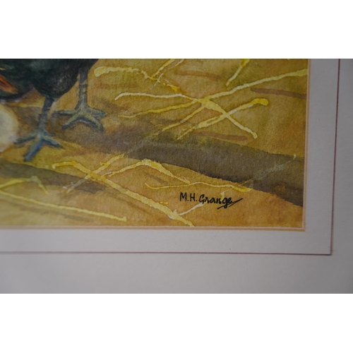 294 - A gilt framed watercolour 'Feeding Time' signed M H Grange, painting measuring 30cm x 22cm.