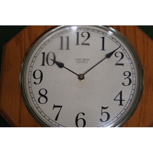 515 - A pine framed Verichron Quartz regulator clock.