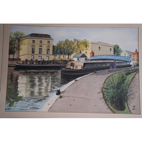 525 - A framed watercolour signed G Burns and another 'Little Venice, Warwick Avenue, London by D Cecil 19... 