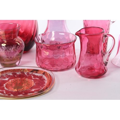 18 - A collection of antique and vintage, ruby and cranberry glassware.