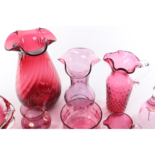 18 - A collection of antique and vintage, ruby and cranberry glassware.