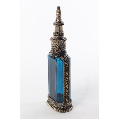 42 - A blue glass perfume / scent bottle. Approx  16cm.