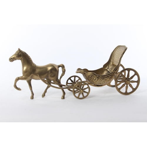 58 - A large vintage brass horse and cart.