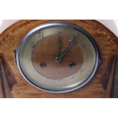 59 - A vintage mantle clock with Art Deco style inlaid details.