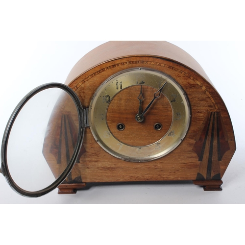 59 - A vintage mantle clock with Art Deco style inlaid details.