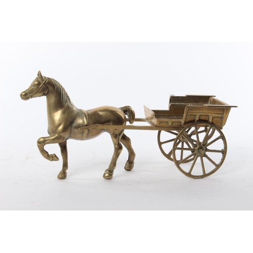 62 - A large vintage brass horse and cart.