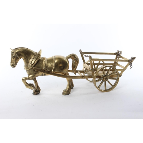 76 - A large vintage brass horse and cart