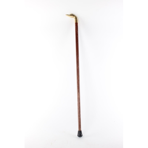 85 - A vintage secret hip-flask walking stick with brass duck head handle.