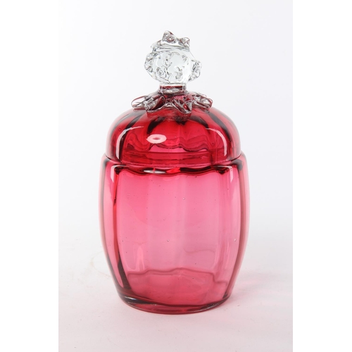 98 - A Victorian handblown ruby glass lidded pot.