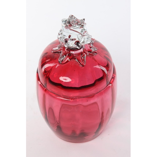 98 - A Victorian handblown ruby glass lidded pot.