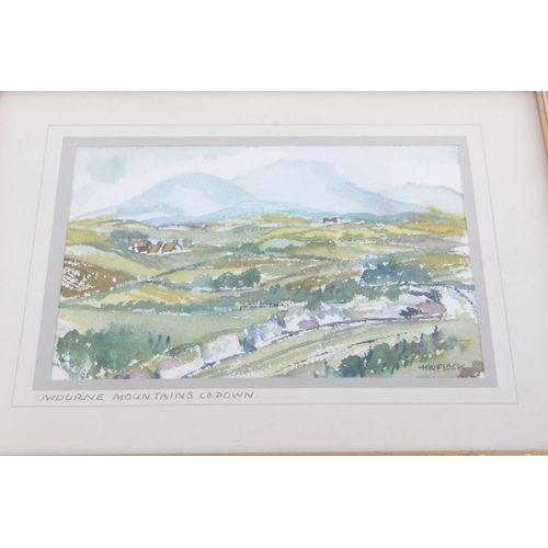 127 - A vintage painting of the Mourne Mountains Co. Down by H.W.Flack along with an assortment of prints.