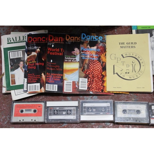 134 - A large collection of ball room dancing themed cassettes and magazines.