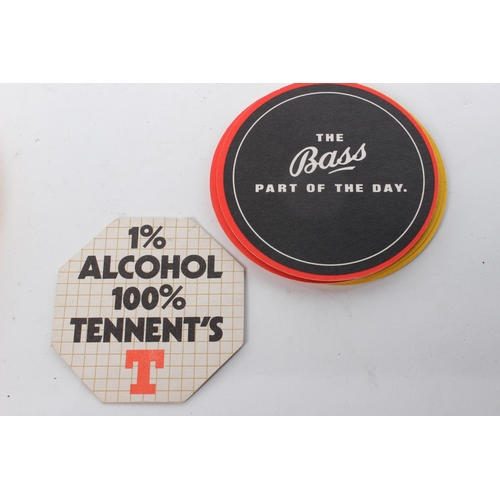 140 - A Theakston plastic ashtray produced by Praesidium Melamine, along with an assortment of beer mats.