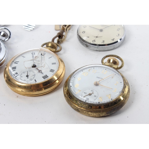 150 - 6 vintage pocket watches, by makers such as 'Smiths' and 'Sekonda'.