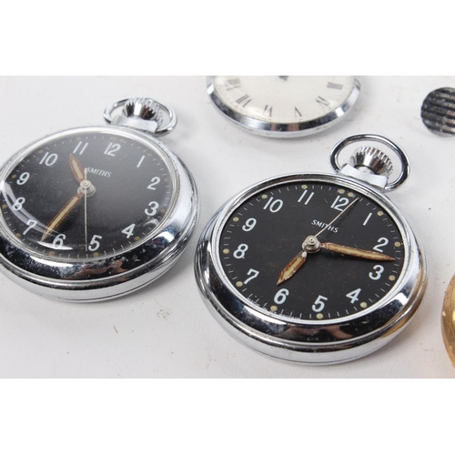 150 - 6 vintage pocket watches, by makers such as 'Smiths' and 'Sekonda'.