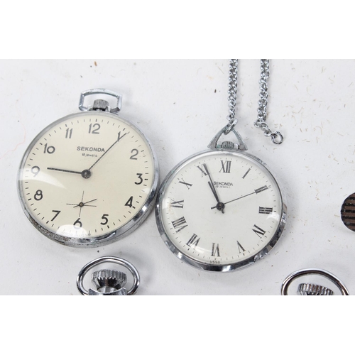 150 - 6 vintage pocket watches, by makers such as 'Smiths' and 'Sekonda'.