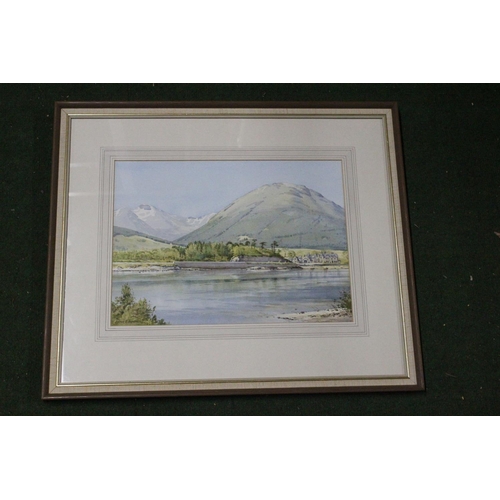 167 - A framed watercolour of a mountain and lake scene, by local artist Aylmer E. Armstrong. Approx  36x2... 