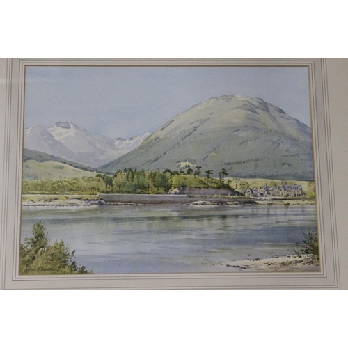 167 - A framed watercolour of a mountain and lake scene, by local artist Aylmer E. Armstrong. Approx  36x2... 