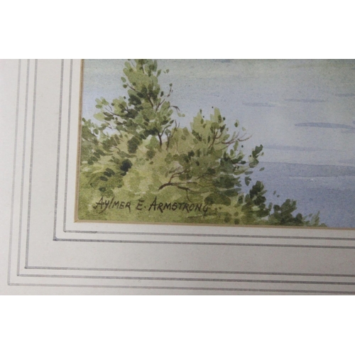 167 - A framed watercolour of a mountain and lake scene, by local artist Aylmer E. Armstrong. Approx  36x2... 