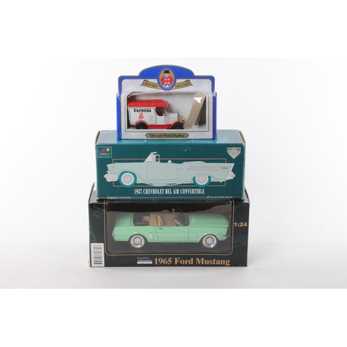 178 - An assortment of model cars to include a 1957 Chevrolet Bel Air convertible, a 1965 Ford Mustung and... 