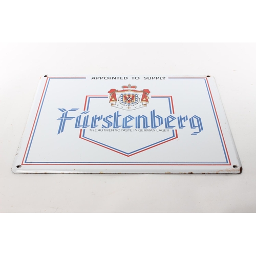 187 - A vintage enamel pub sign for Furstenberg German Lager. 32x40cm