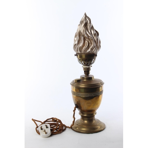 195 - A stunning antique oil lamp with unusual flame effect shade, converted to electric.