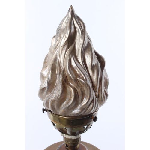 195 - A stunning antique oil lamp with unusual flame effect shade, converted to electric.