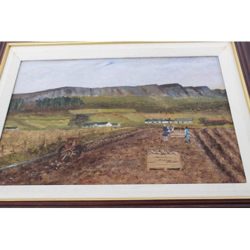 200 - A framed painting of a rural farming scene. Approx  34x24cm.