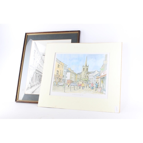 225 - A framed print of Castle Arcade, Belfast and an unframed print of St. Macartin's from High Street, E... 