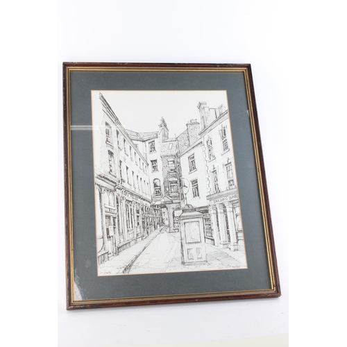 225 - A framed print of Castle Arcade, Belfast and an unframed print of St. Macartin's from High Street, E... 