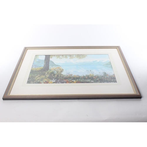 238 - A framed painting, 'Swiss Lake', signed Eme Dean. Approx  40x24cm.