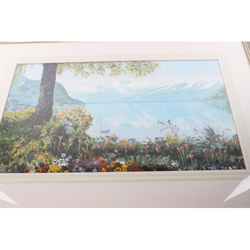 238 - A framed painting, 'Swiss Lake', signed Eme Dean. Approx  40x24cm.