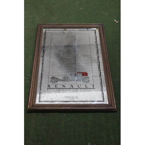 240 - A vintage Renault advertising mirror. Approx 84x53cm.