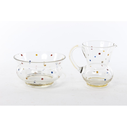 280 - A vintage glass polka dot milk jug & sugar bowl.