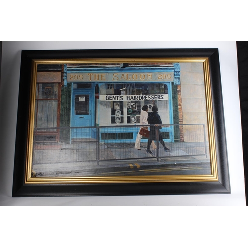 296 - A vintage framed print, 'The Hairdressers'. Approx 85x58cm.