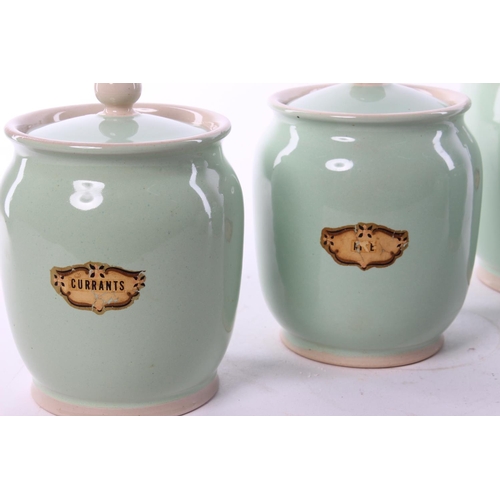 333 - A stunning set of 5 antique stoneware kitchen storage jars.