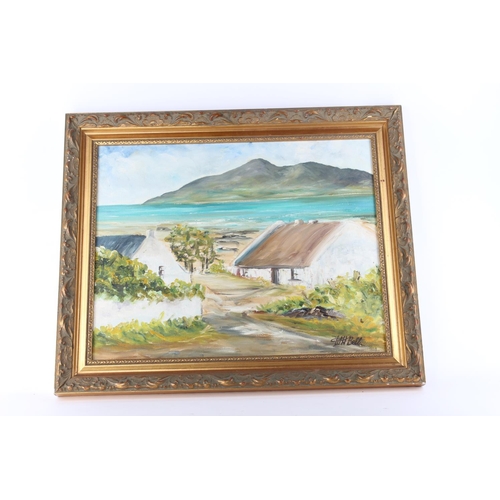 362 - An original oil on board painting of an Irish Scene, signed W H Bell. 49x39cm.