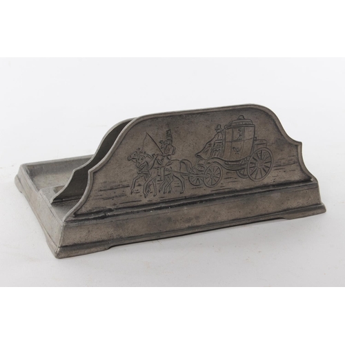 391 - A decorative antique French pewter desk tidy.