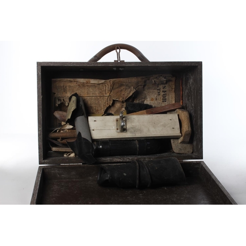 413 - A vintage wooden toolbox with contents.