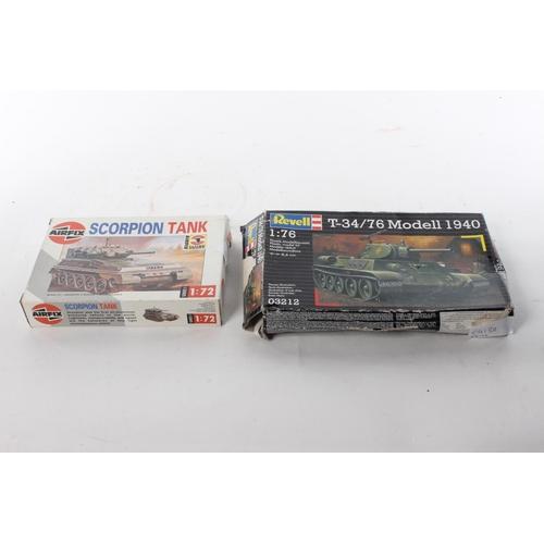 423 - 2 boxed model kits, Airfix & Revell, to include Scorpian Tank & T-34/76 Modell 1940.