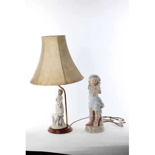 432 - A decorative table lamp & antique ceramic figure.