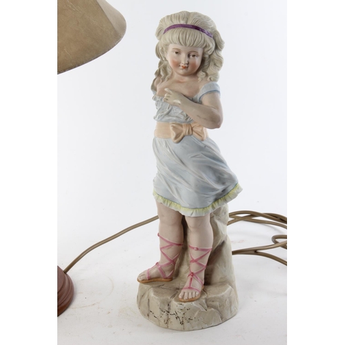 432 - A decorative table lamp & antique ceramic figure.