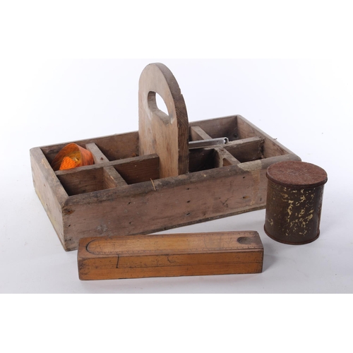 440 - A vintage wooden tool caddy & more.