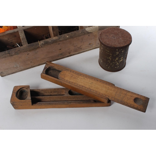 440 - A vintage wooden tool caddy & more.