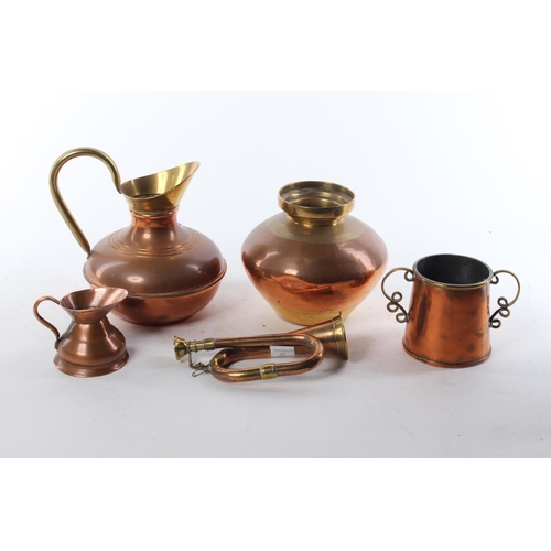 441 - A collection of various copper items, to include bugle & more.