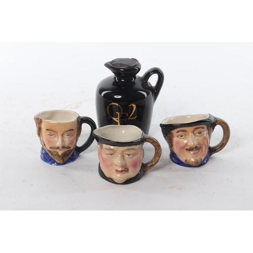 450 - 3 miniature Toby/ Character jugs & QE2 Highland Scotch Whiskey miniature.