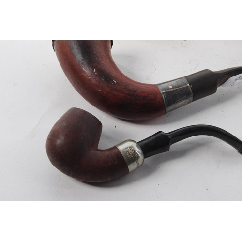 473 - 2 vintage pipes with silver collars, a hipflask & vintage marble ashtray.