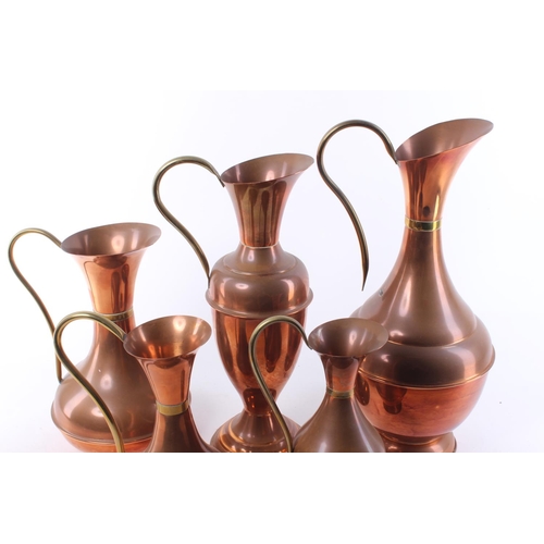 477 - 5 vintage copper & brass jugs.